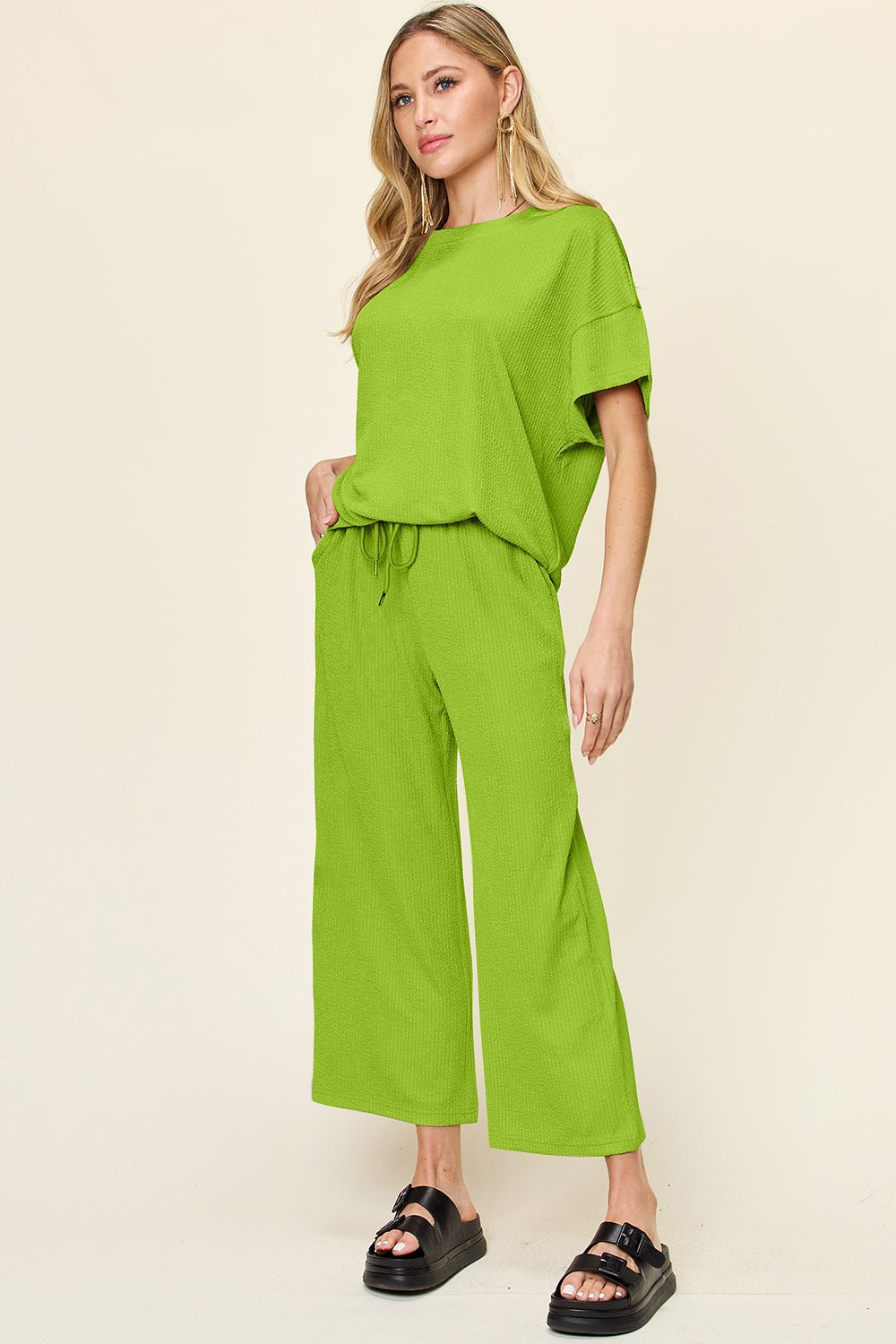 Double Take - Short Sleeve T-Shirt and Wide Leg Pants Set