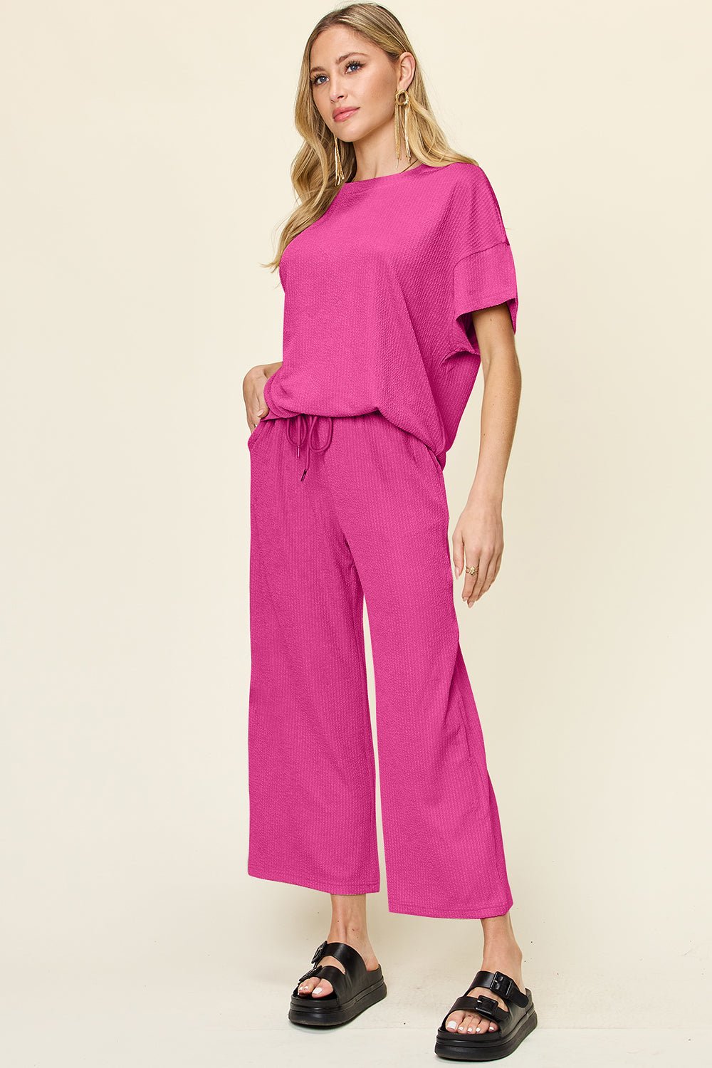 Double Take - Short Sleeve T-Shirt and Wide Leg Pants Set