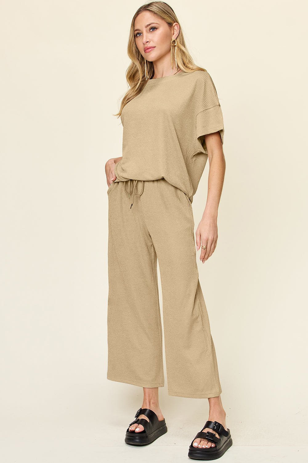 Double Take - Short Sleeve T-Shirt and Wide Leg Pants Set