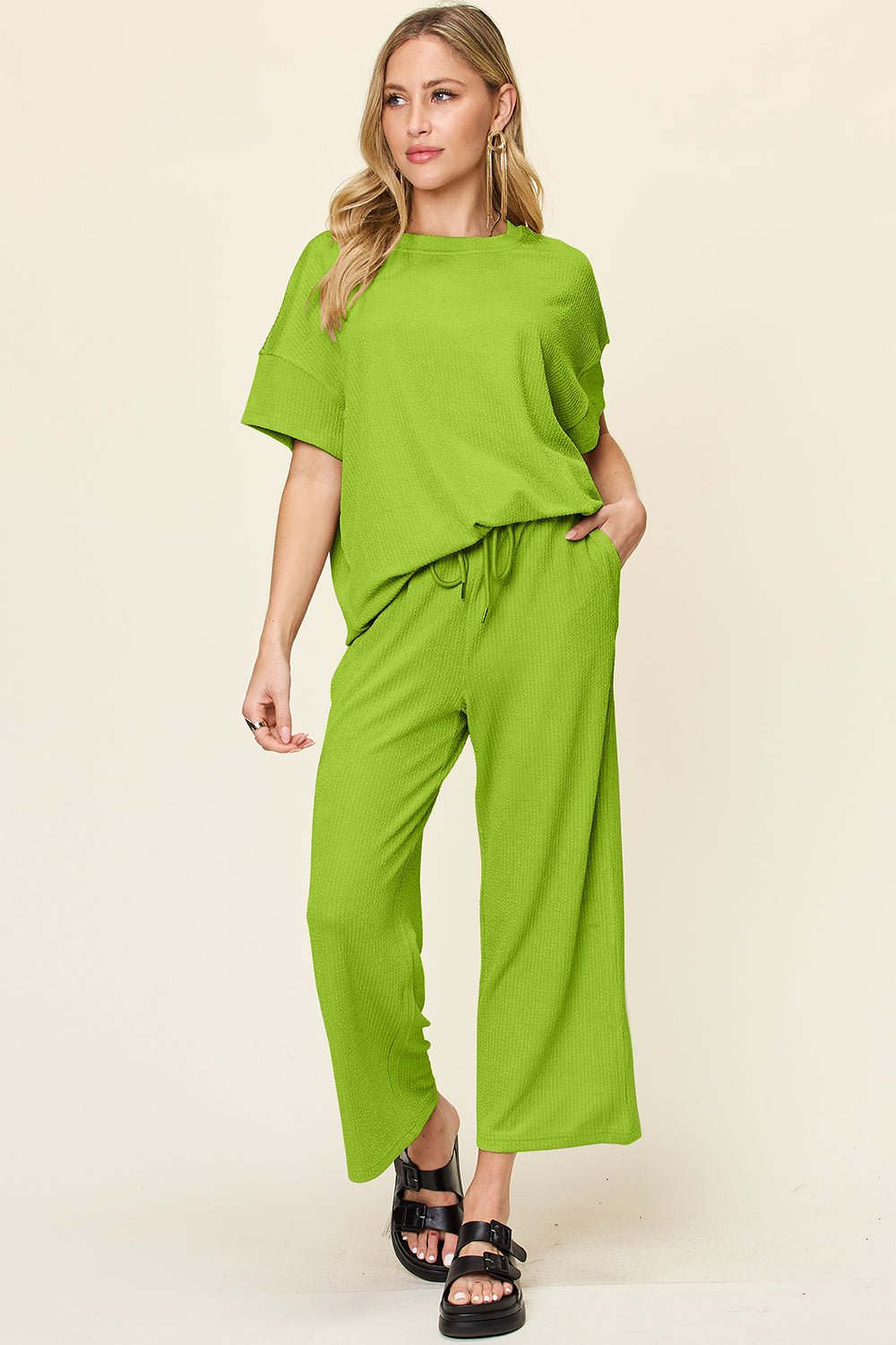 Double Take - Short Sleeve T-Shirt and Wide Leg Pants Set