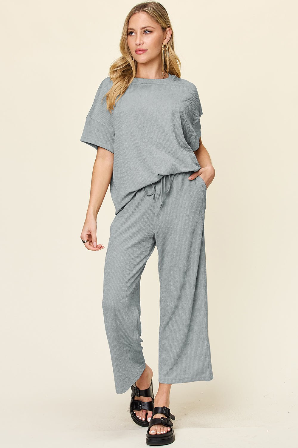 Double Take - Short Sleeve T-Shirt and Wide Leg Pants Set