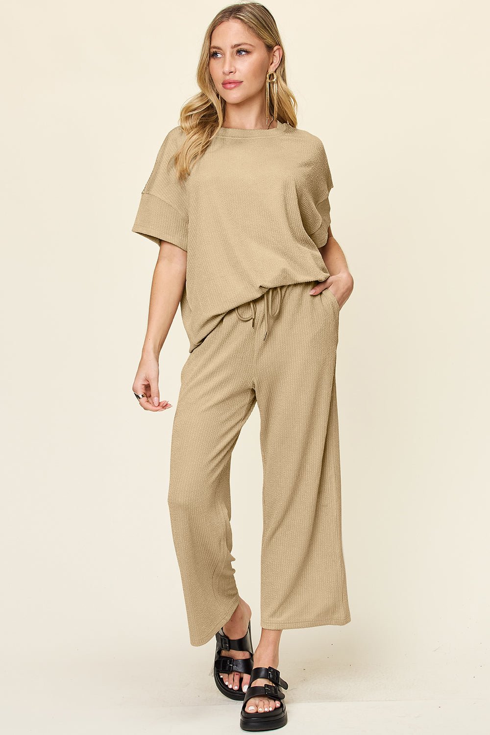 Double Take - Short Sleeve T-Shirt and Wide Leg Pants Set