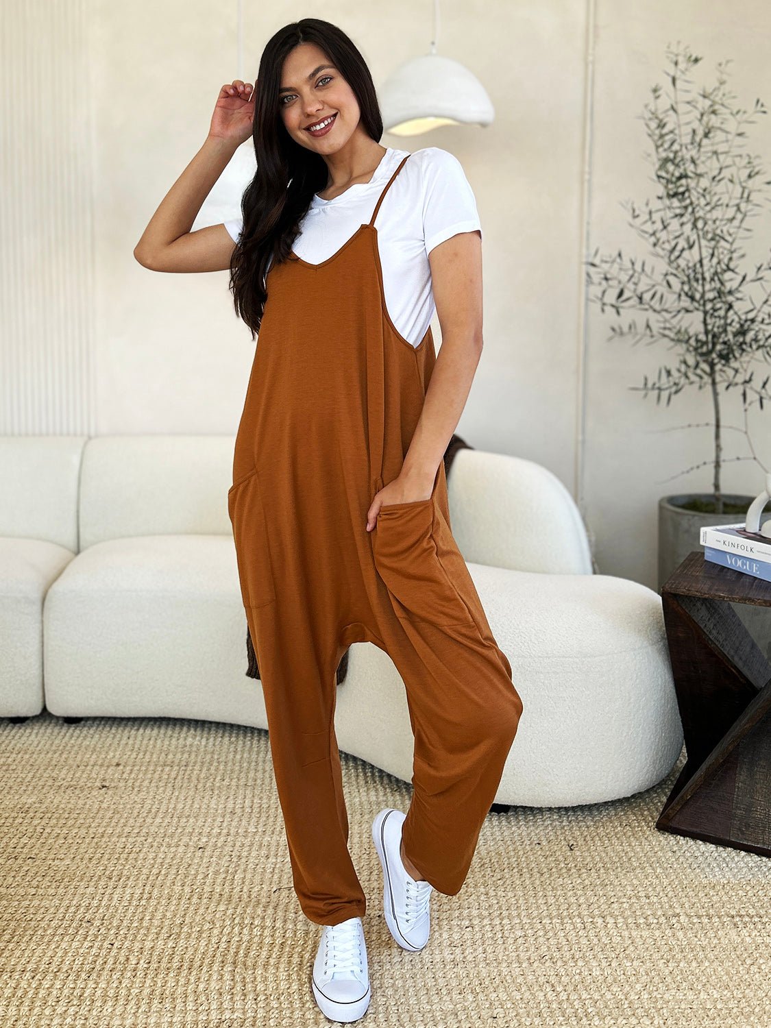 Double Take - Sleeveless V - Neck Pocketed Jumpsuit