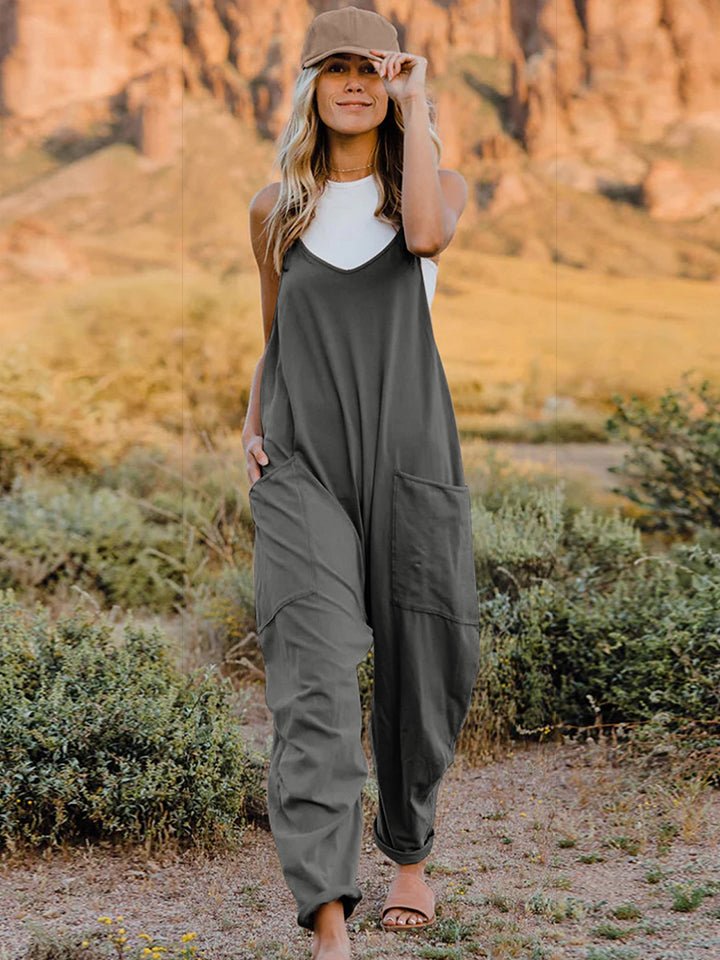 Double Take - Sleeveless V - Neck Pocketed Jumpsuit