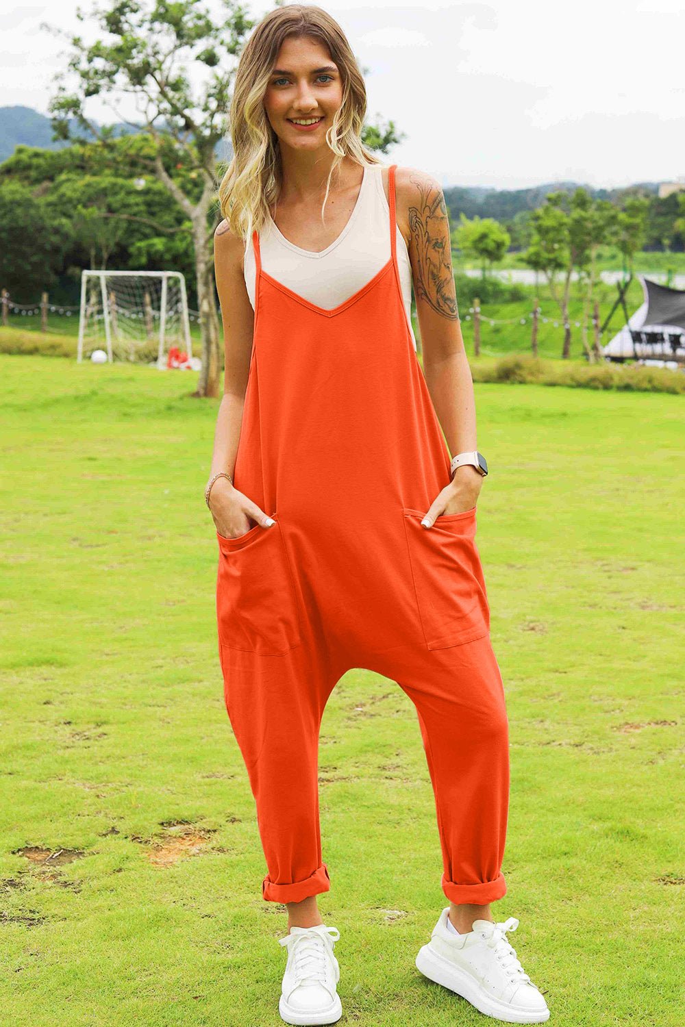 Double Take - Sleeveless V - Neck Pocketed Jumpsuit