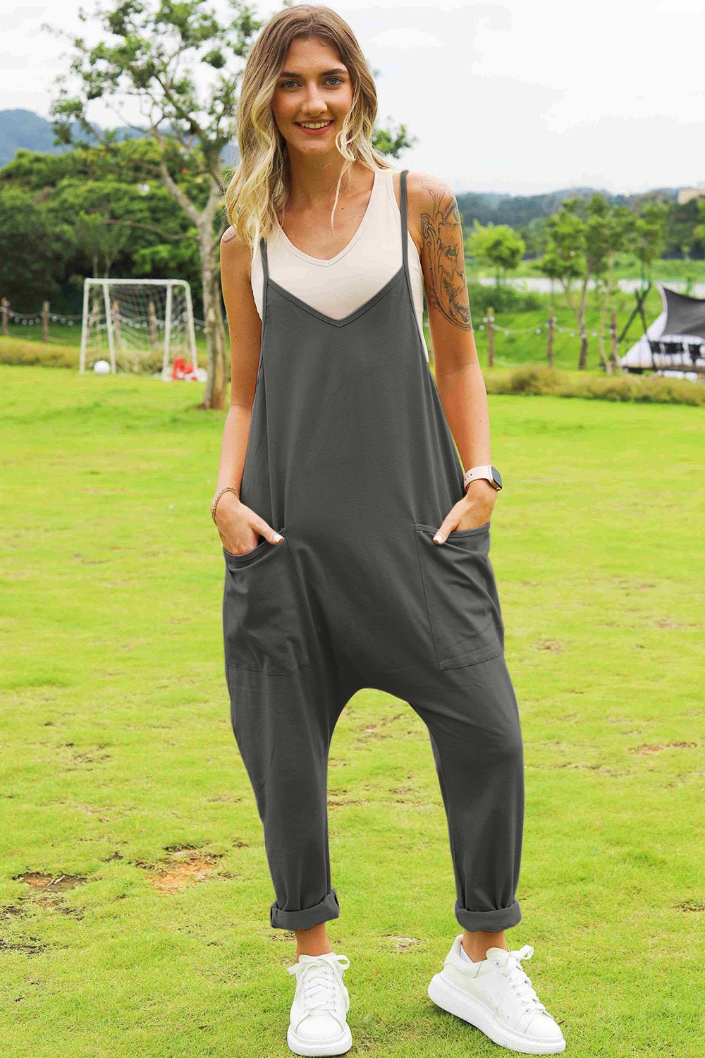 Double Take - Sleeveless V - Neck Pocketed Jumpsuit