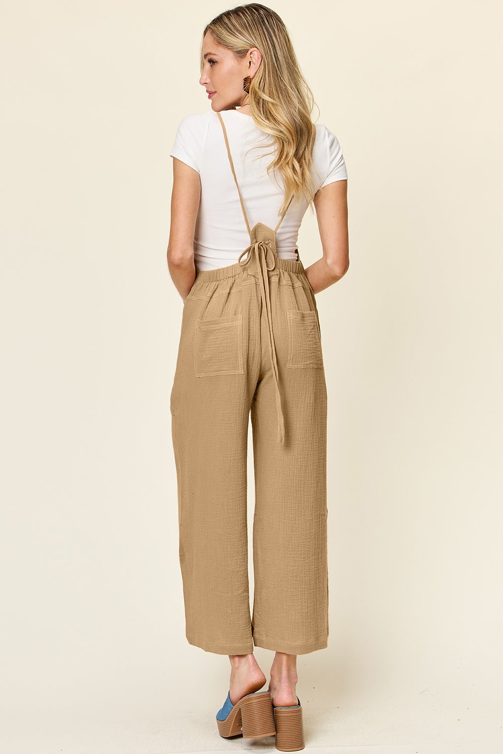 Double Take - Sleeveless Wide Leg Tie Back Overalls