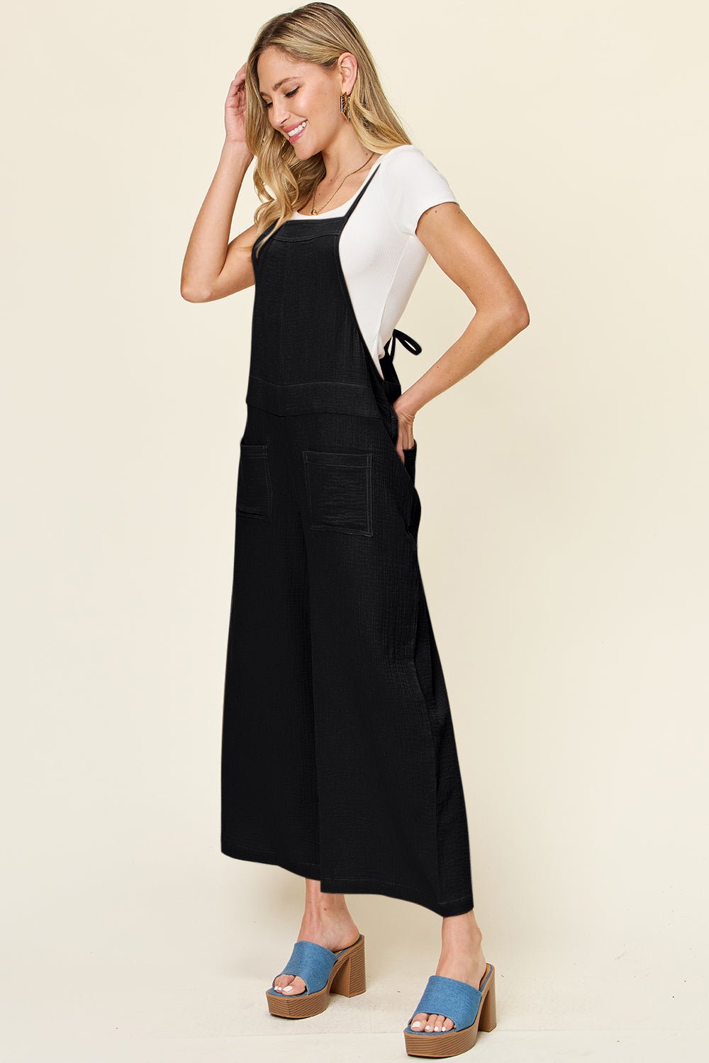 Double Take - Sleeveless Wide Leg Tie Back Overalls