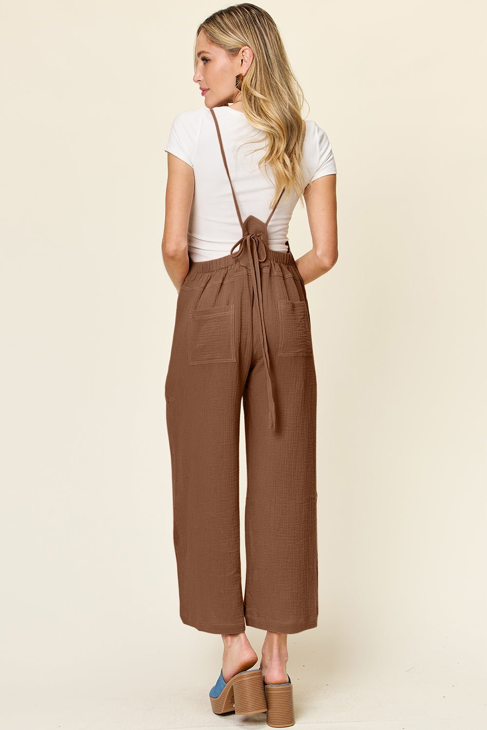 Double Take - Sleeveless Wide Leg Tie Back Overalls