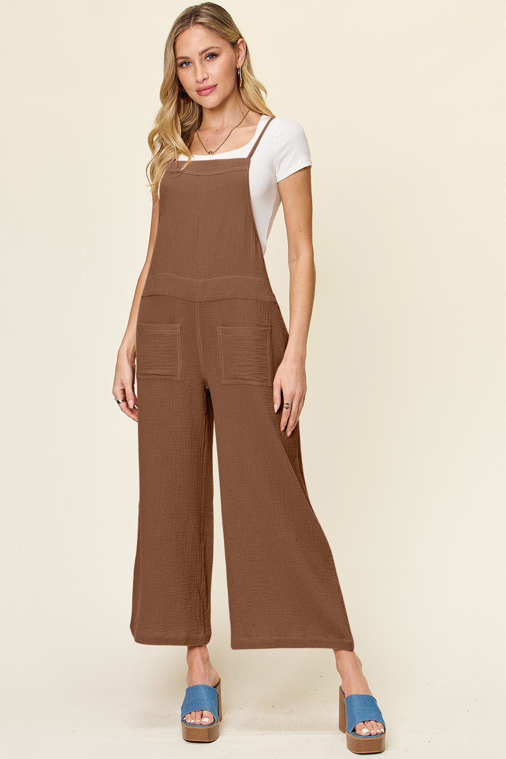 Double Take - Sleeveless Wide Leg Tie Back Overalls