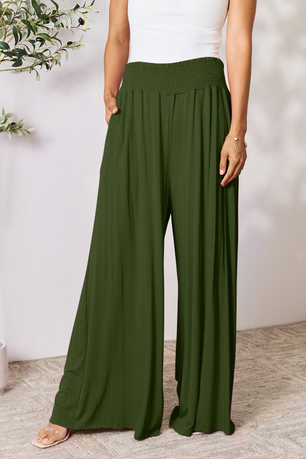 Double Take - Smocked Wide Waistband Wide Leg Pants