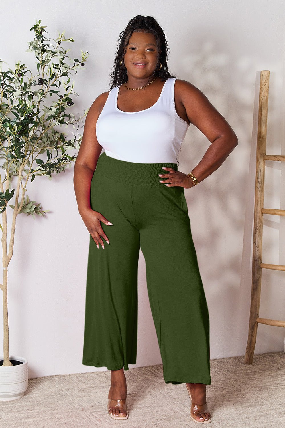 Double Take - Smocked Wide Waistband Wide Leg Pants