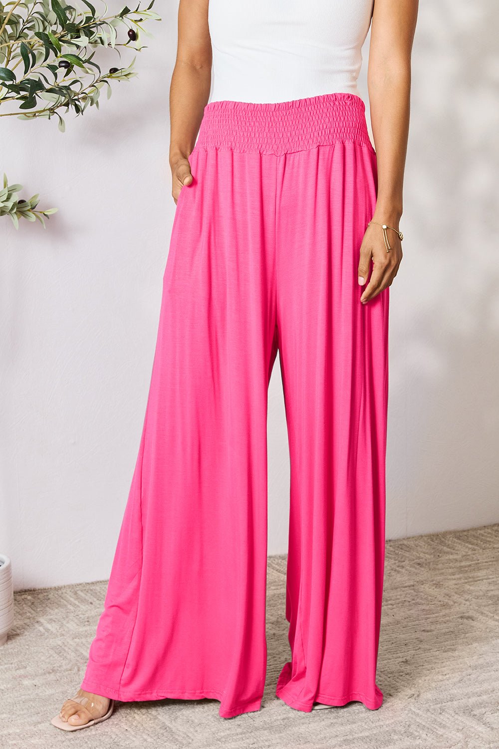 Double Take - Smocked Wide Waistband Wide Leg Pants