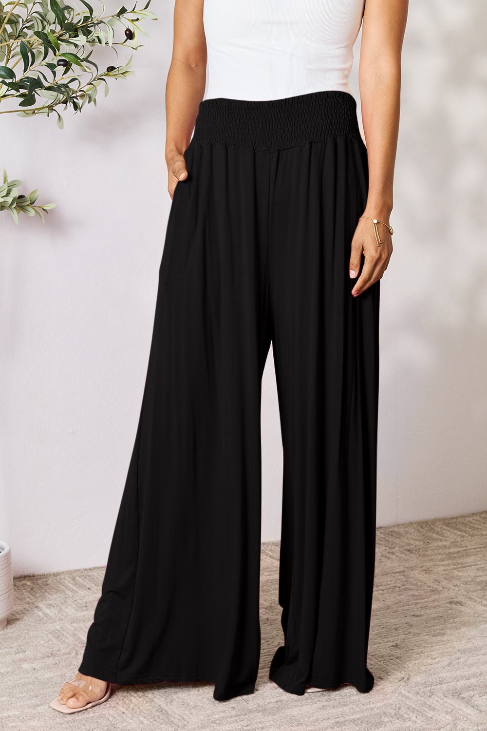 Double Take - Smocked Wide Waistband Wide Leg Pants