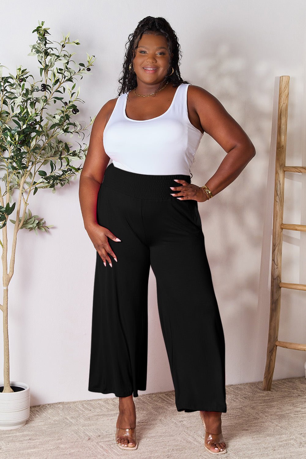 Double Take - Smocked Wide Waistband Wide Leg Pants