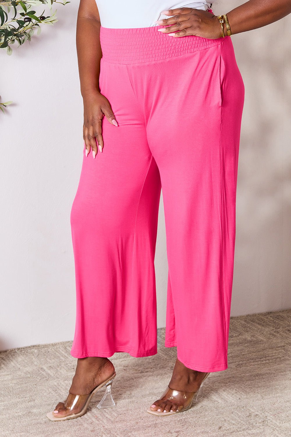 Double Take - Smocked Wide Waistband Wide Leg Pants