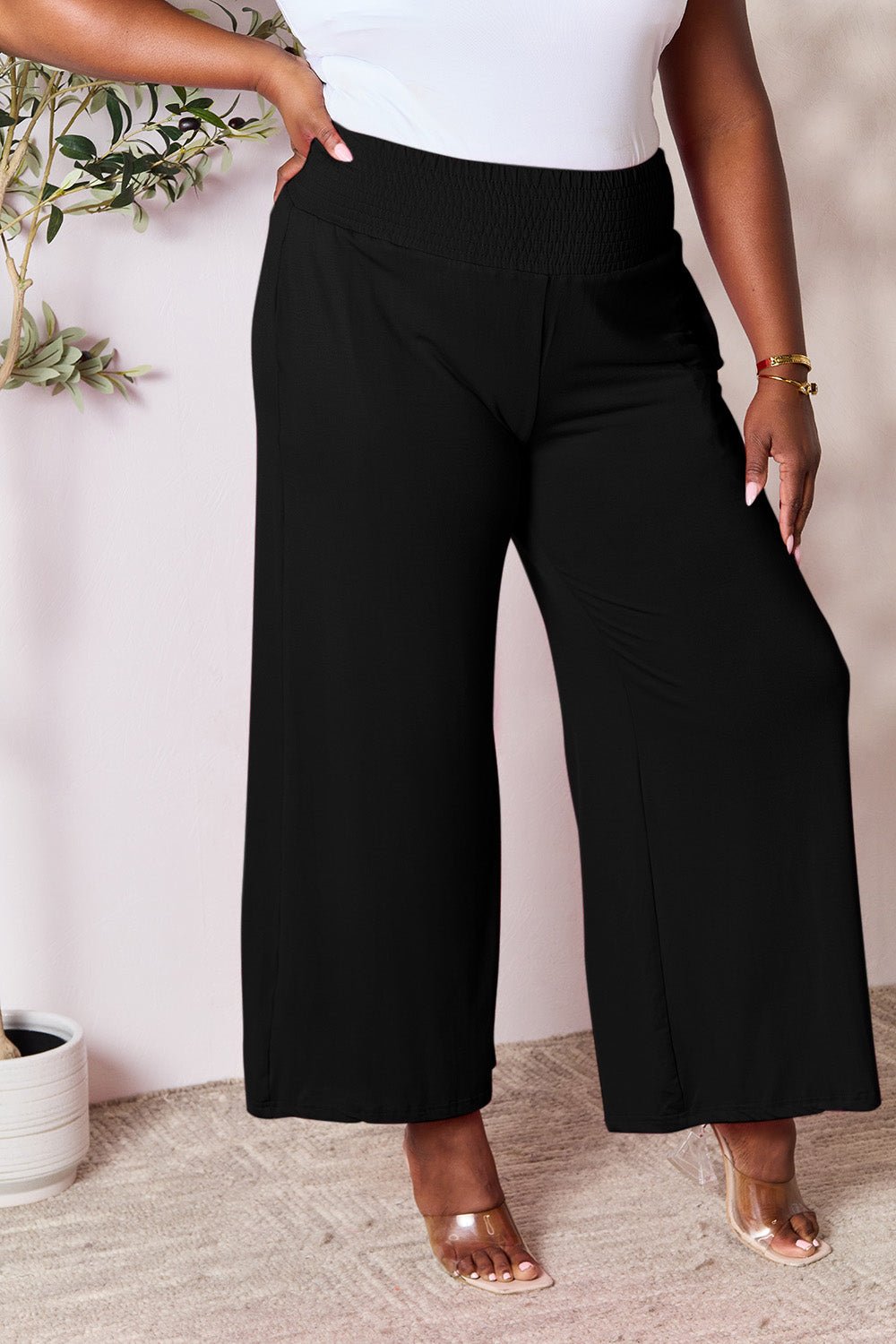 Double Take - Smocked Wide Waistband Wide Leg Pants