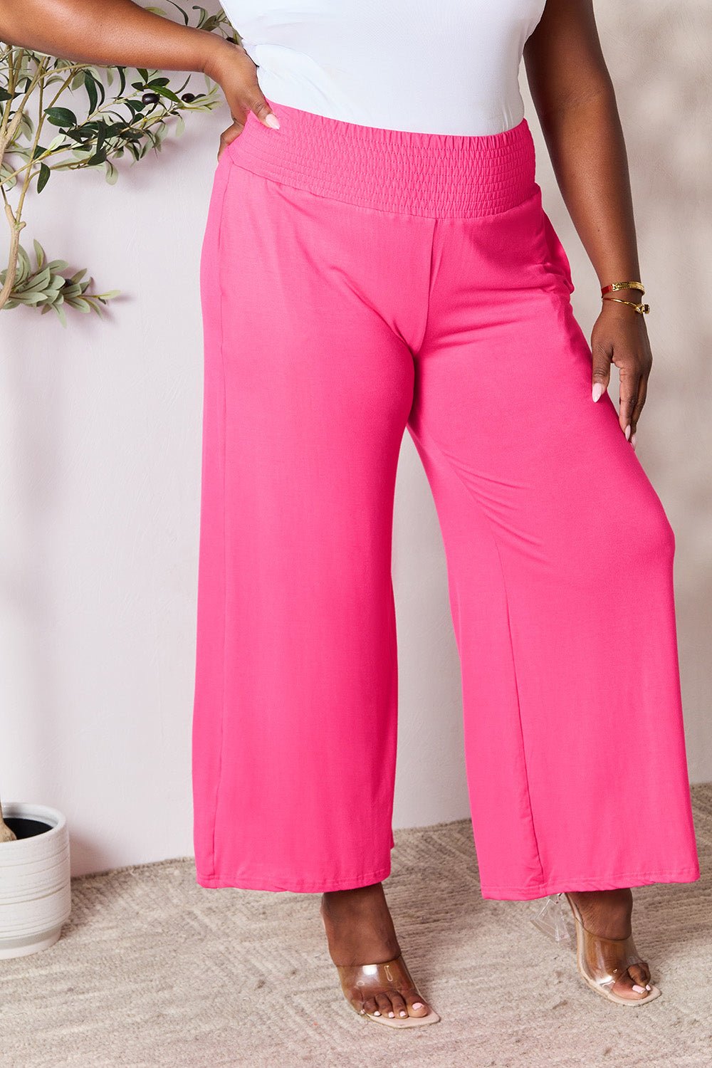 Double Take - Smocked Wide Waistband Wide Leg Pants