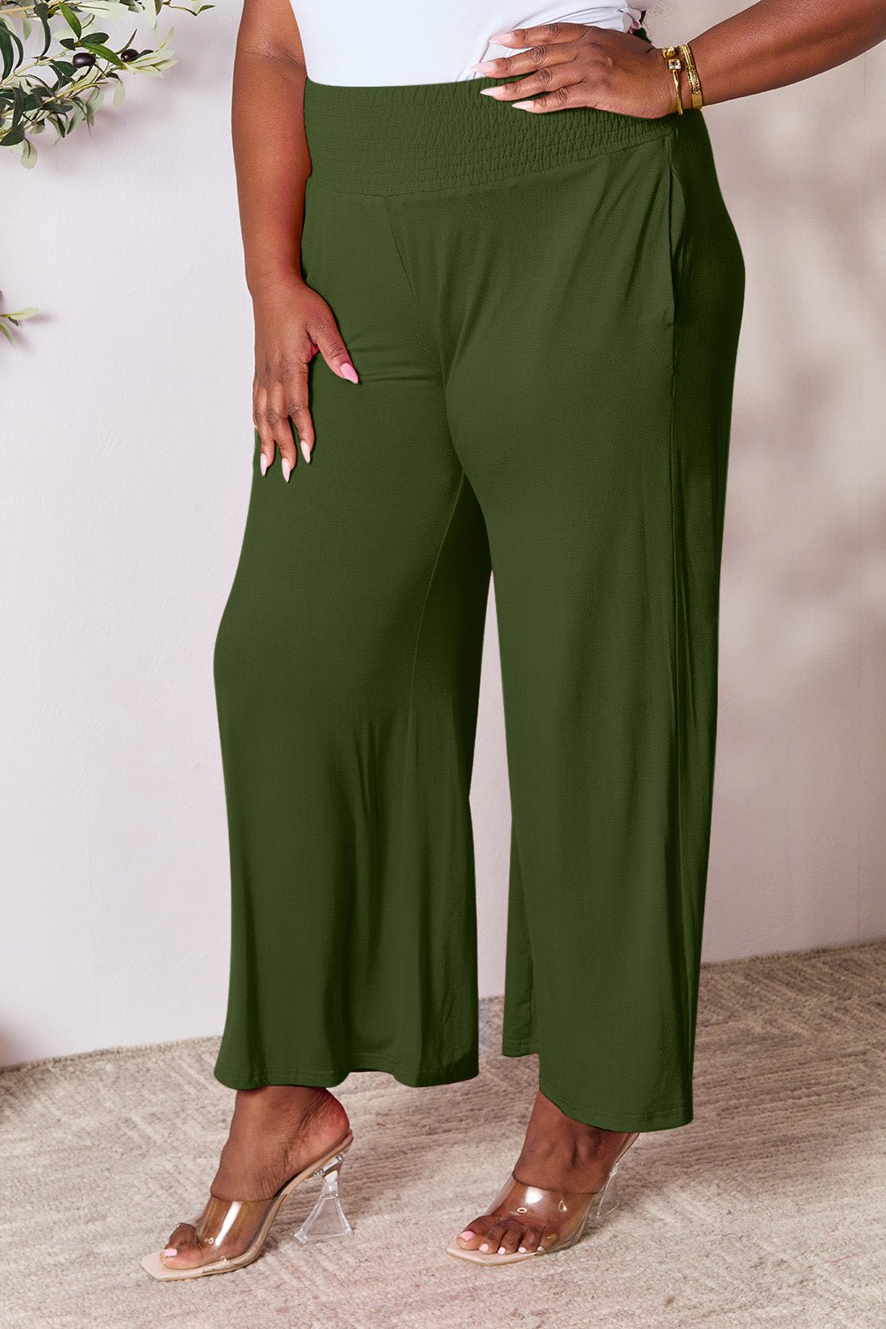 Double Take - Smocked Wide Waistband Wide Leg Pants