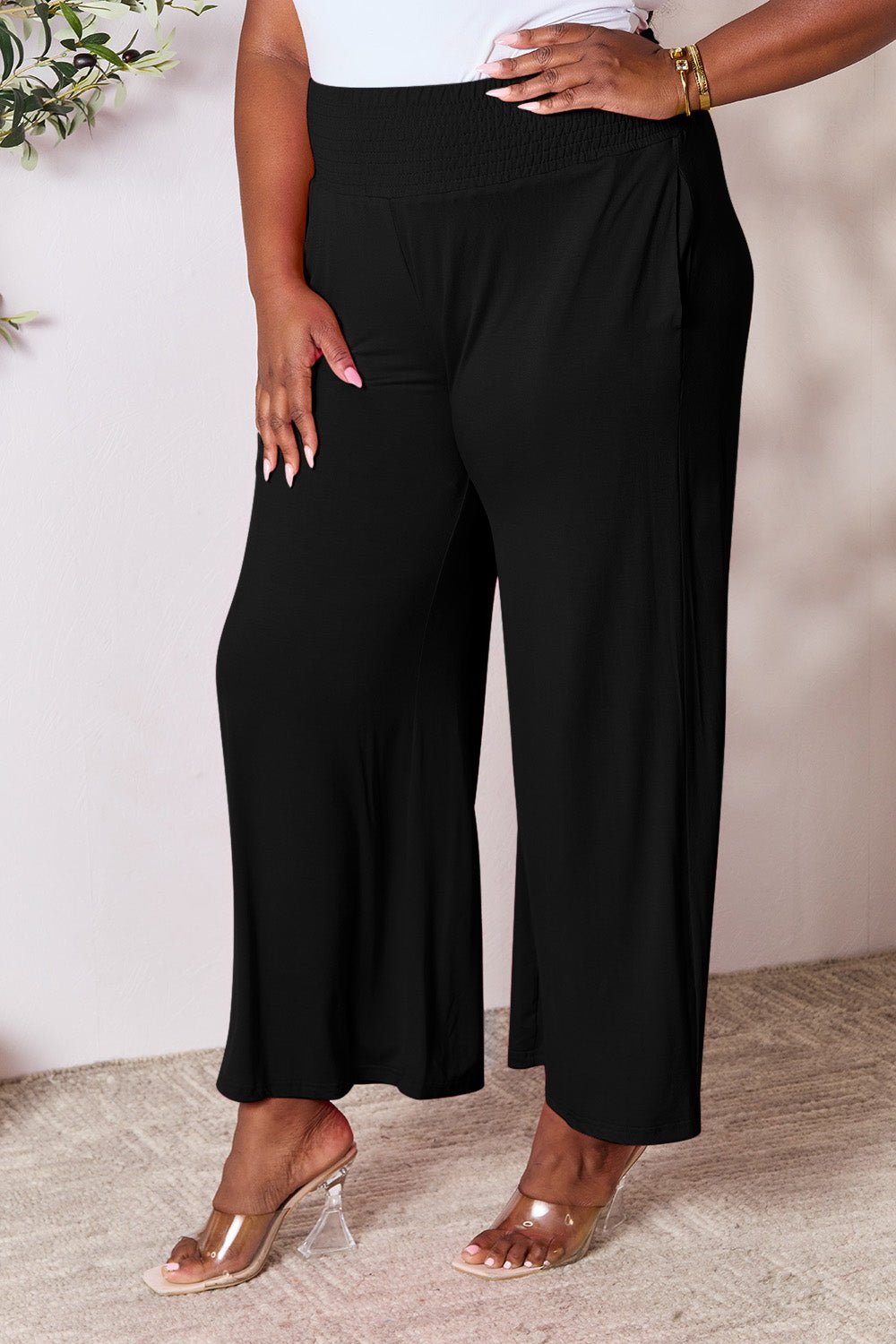 Double Take - Smocked Wide Waistband Wide Leg Pants