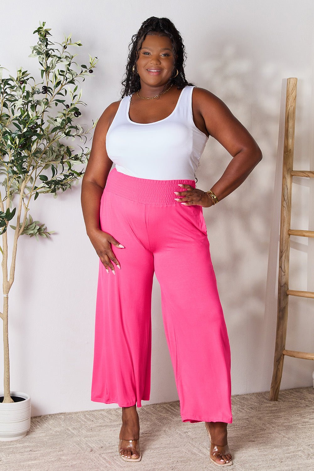 Double Take - Smocked Wide Waistband Wide Leg Pants