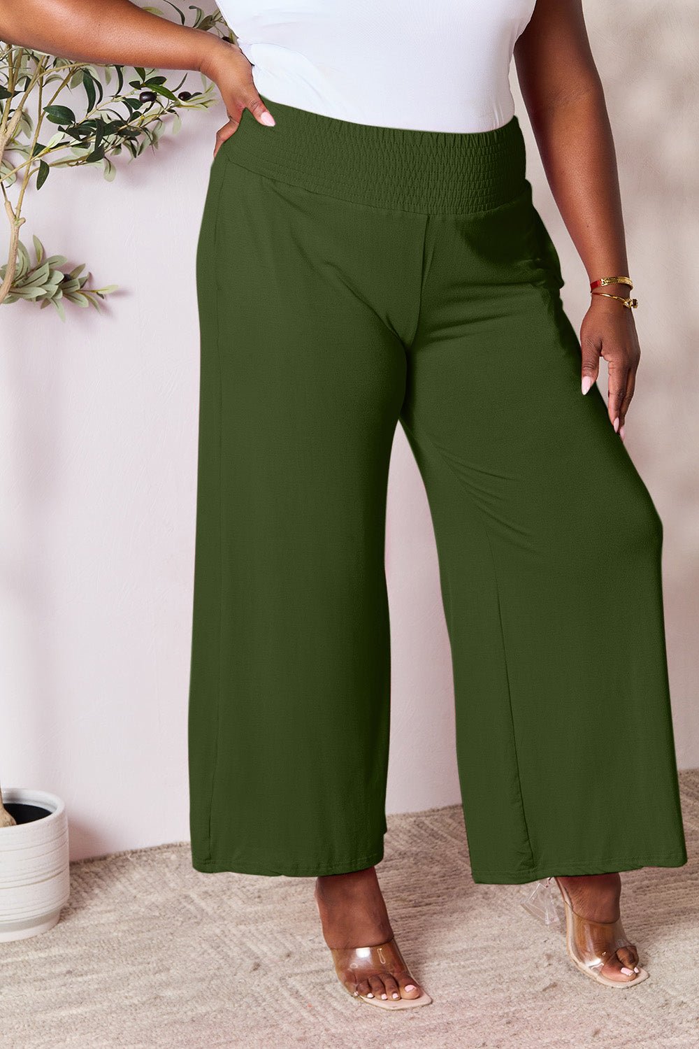 Double Take - Smocked Wide Waistband Wide Leg Pants