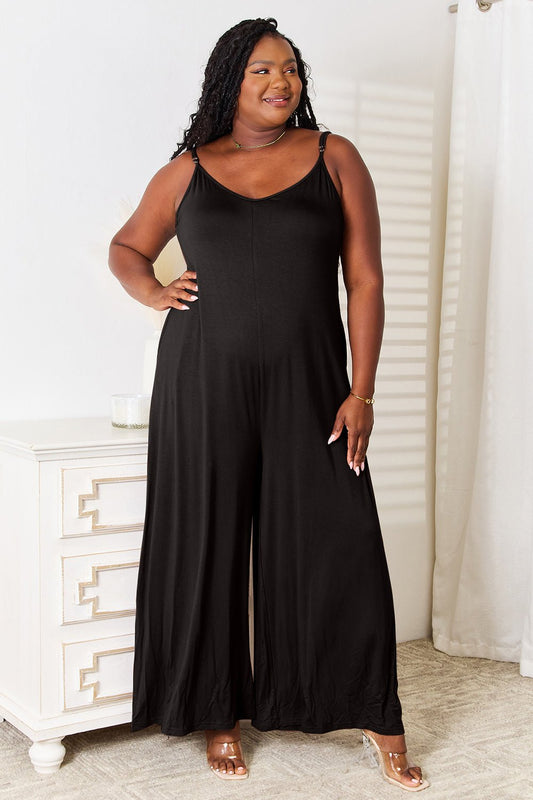 Double Take - Spaghetti Strap Wide Leg Jumpsuit With Pockets