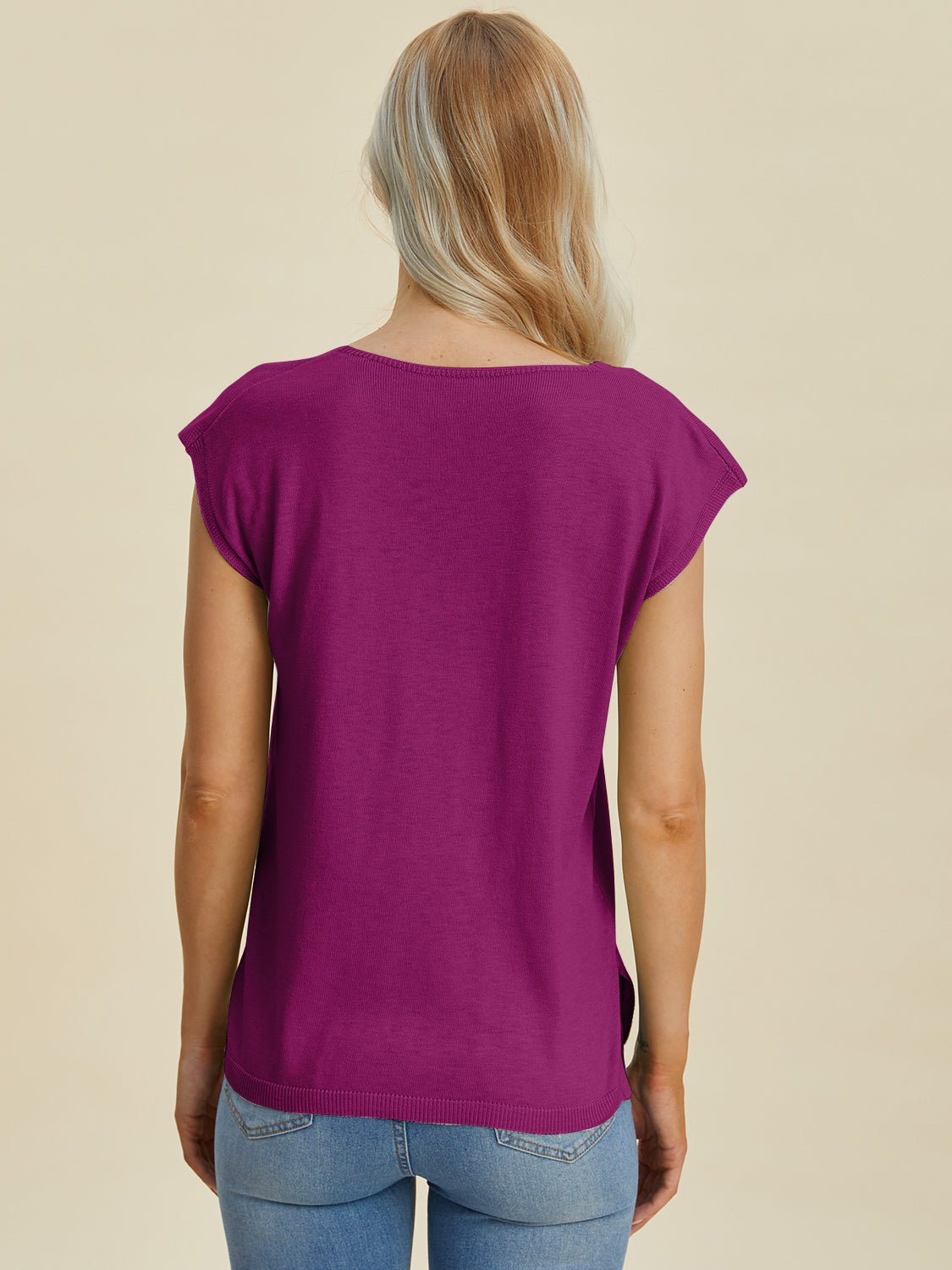 Double Take - Split Neckline Cap Sleeve Knit Top