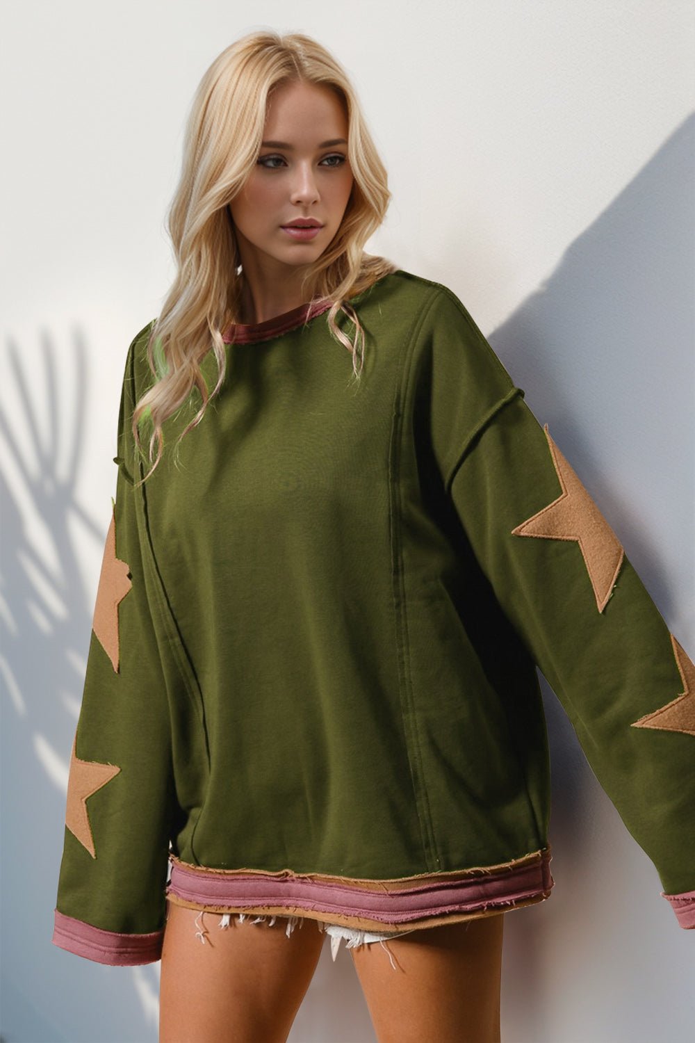 Double Take - Star Patch Long Sleeve Sweatshirt