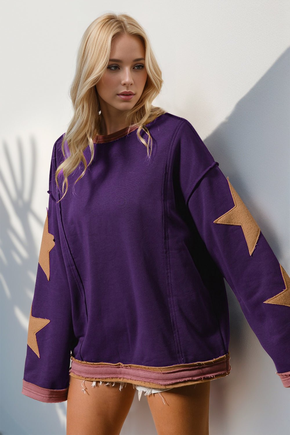 Double Take - Star Patch Long Sleeve Sweatshirt