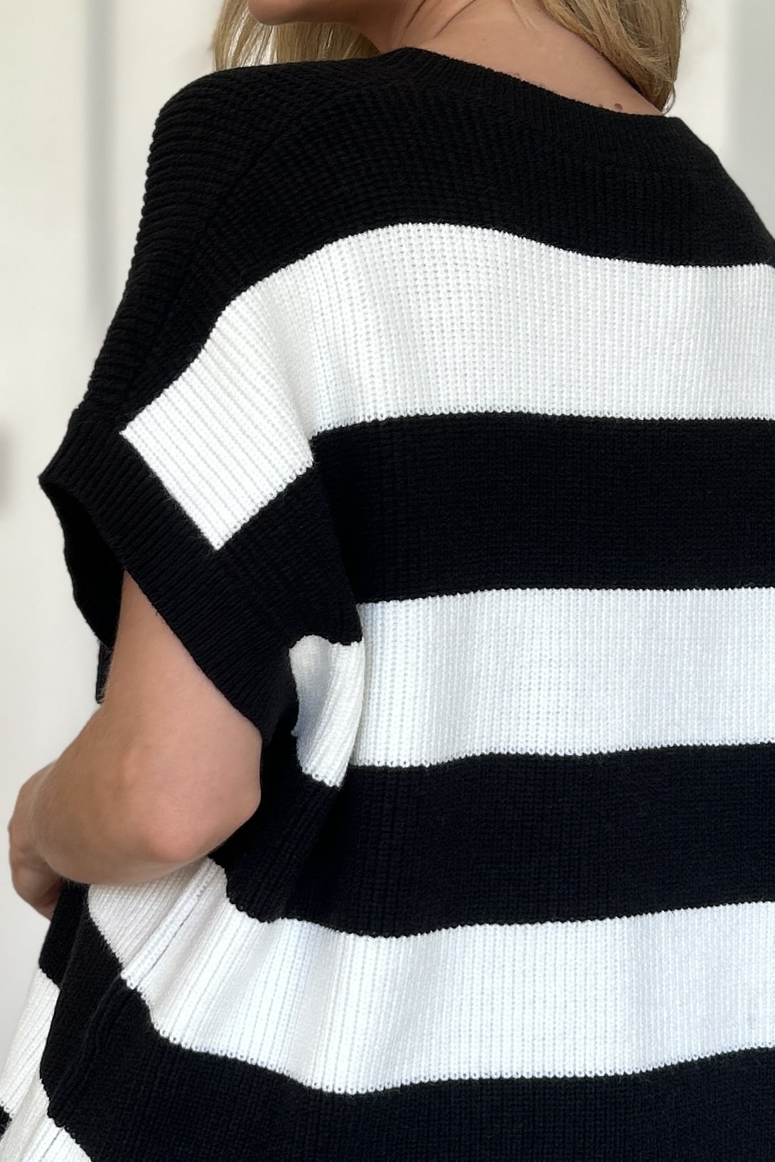 Double Take - Striped V - Neck Short Sleeve Sweater