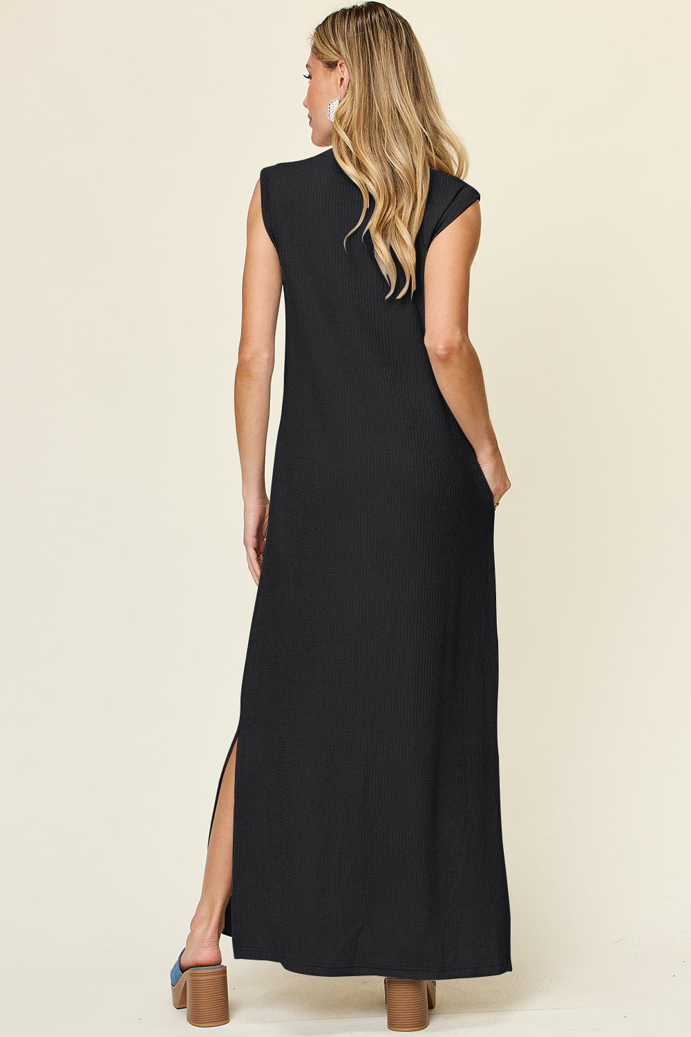 Double Take - Textured Crew Neck Sleeveless Maxi Dress