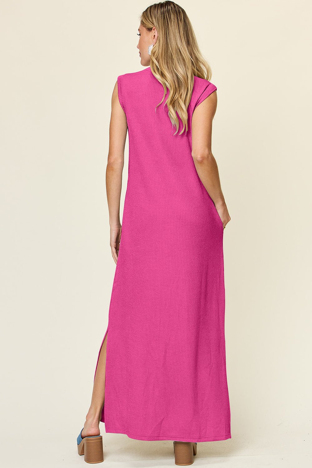 Double Take - Textured Crew Neck Sleeveless Maxi Dress