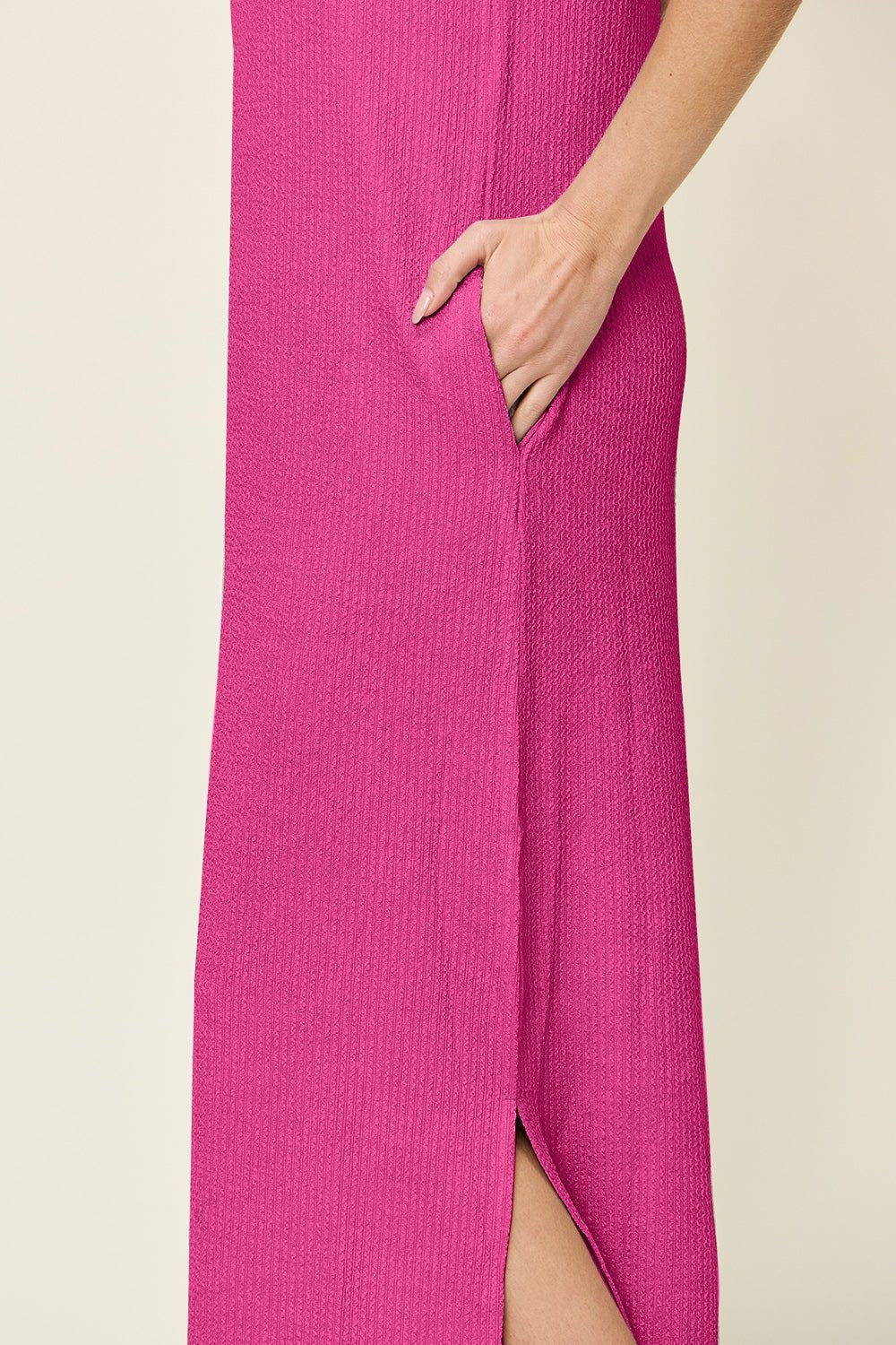 Double Take - Textured Crew Neck Sleeveless Maxi Dress