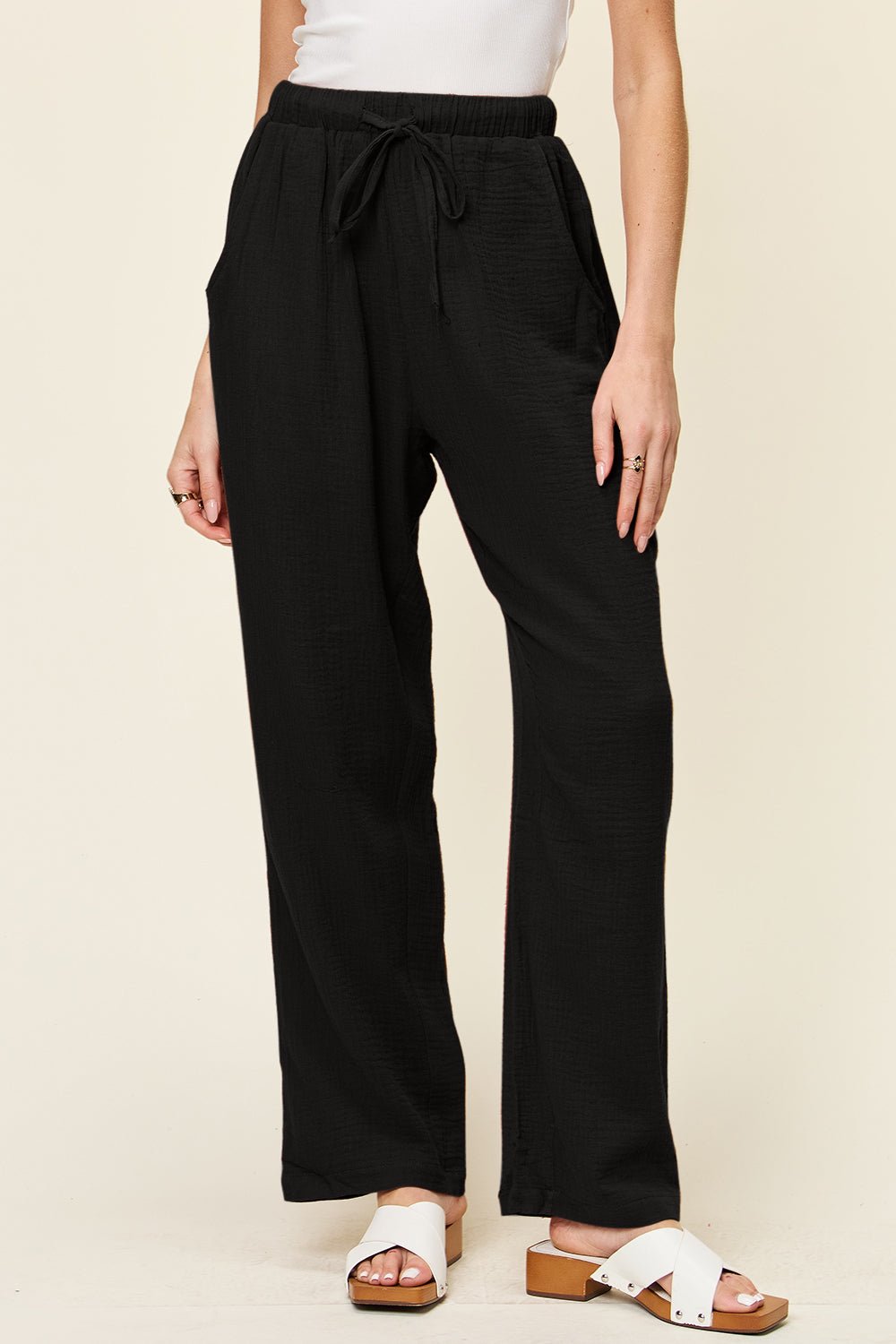 Double Take - Textured Drawstring Straight Leg Pants