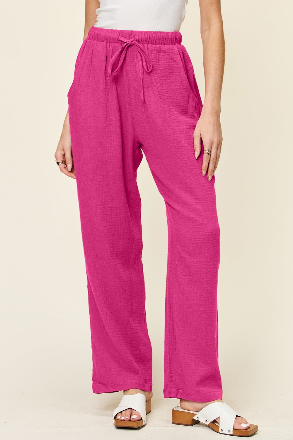 Double Take - Textured Drawstring Straight Leg Pants