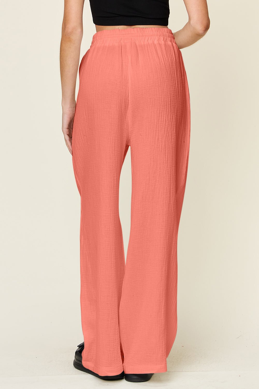 Double Take - Textured Drawstring Wide Leg Pants