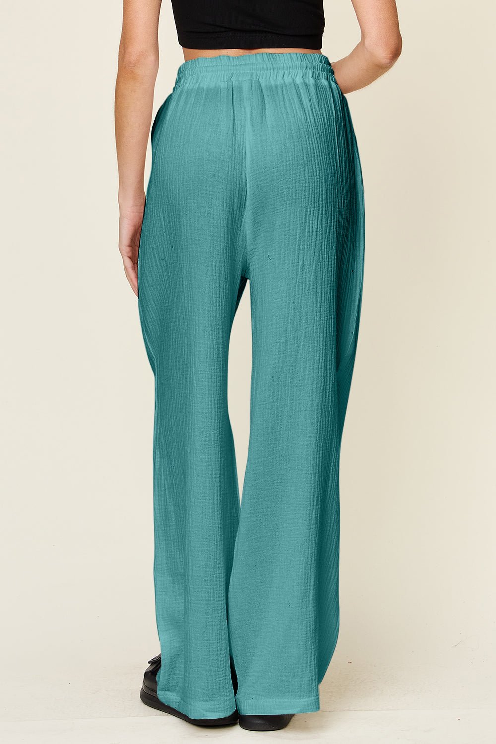 Double Take - Textured Drawstring Wide Leg Pants