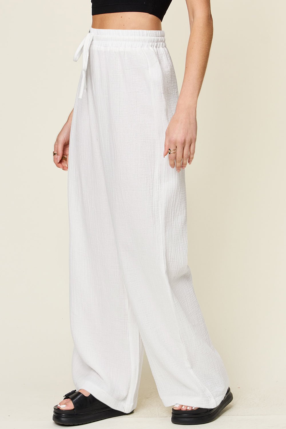 Double Take - Textured Drawstring Wide Leg Pants