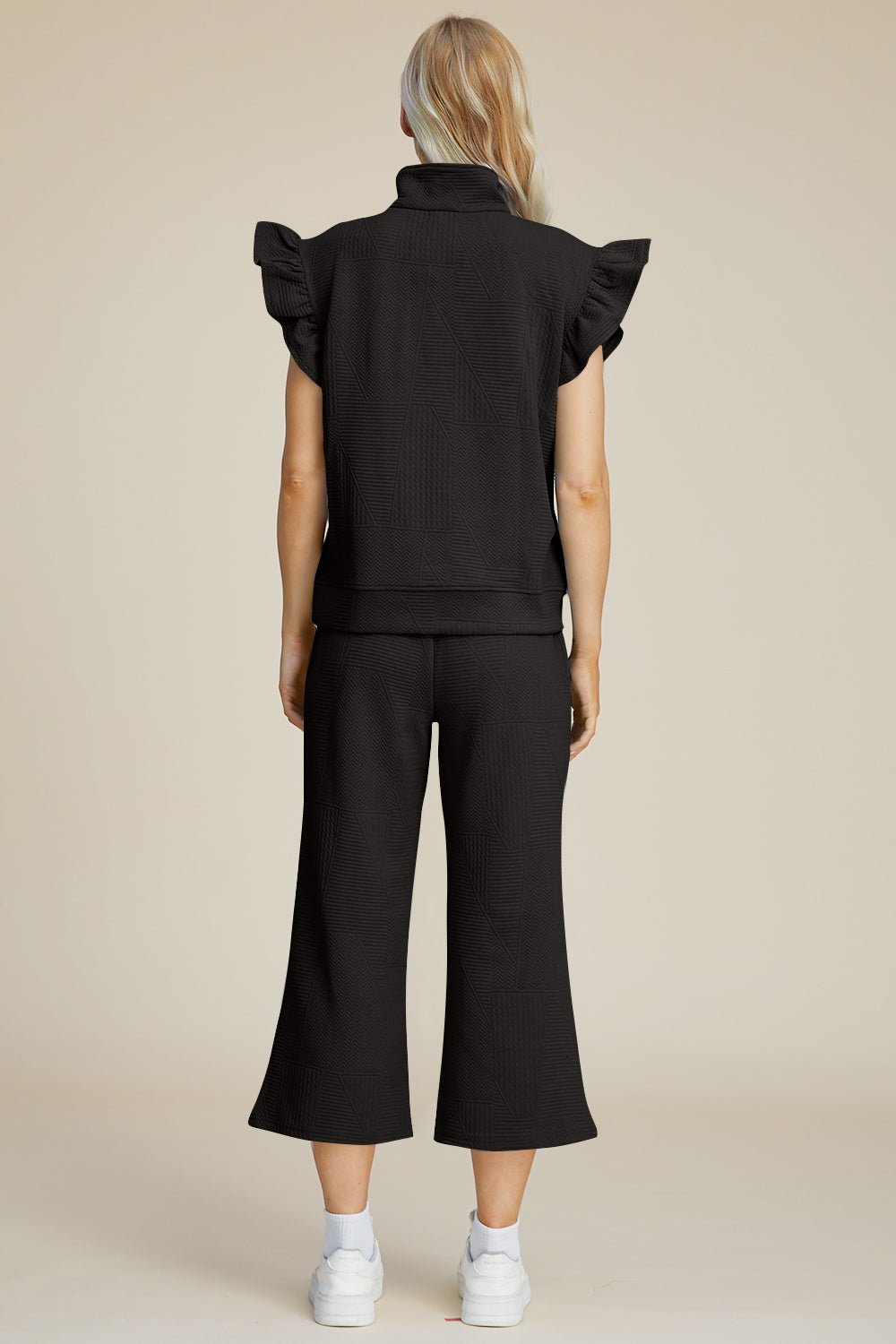 Double Take - Textured Ruffle Short Sleeve Top and Wide Leg Pants Set