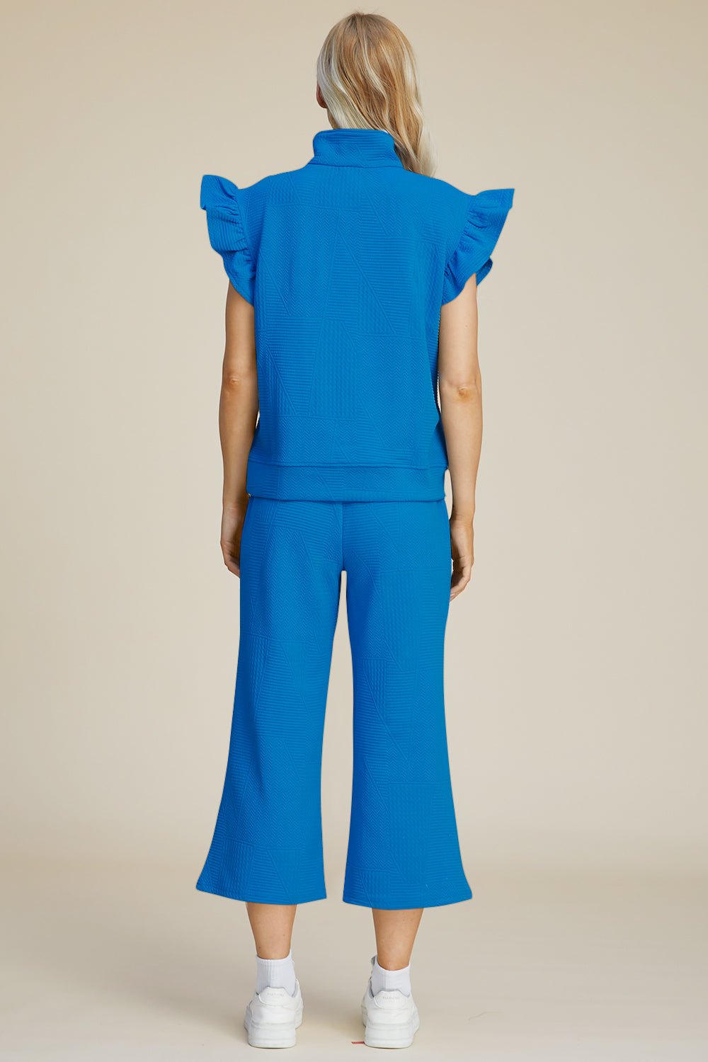 Double Take - Textured Ruffle Short Sleeve Top and Wide Leg Pants Set