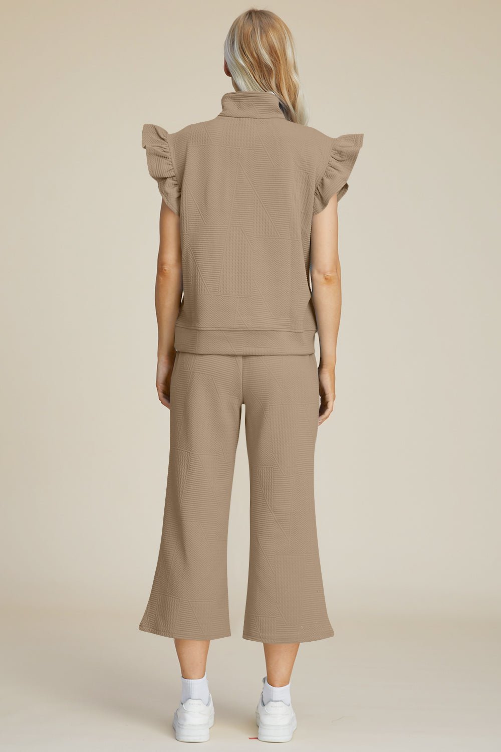 Double Take - Textured Ruffle Short Sleeve Top and Wide Leg Pants Set