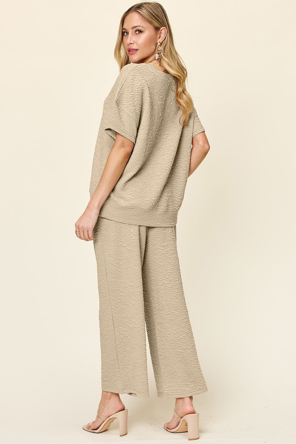 Double Take - Textured Short Sleeve Top and Pants Set