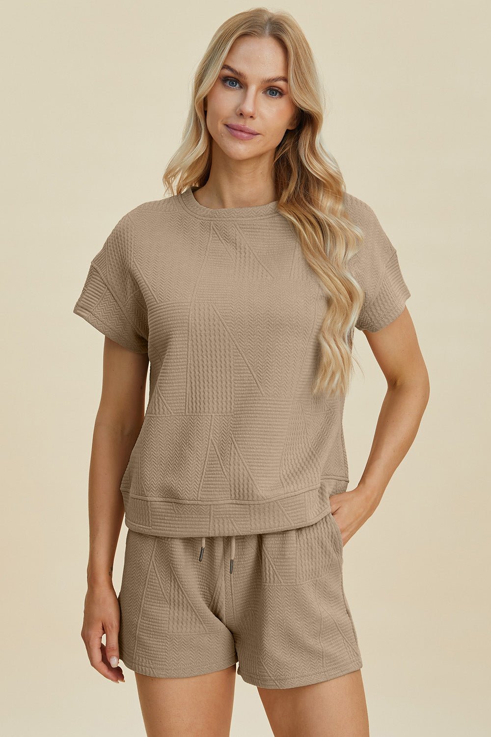 Double Take - Textured Short Sleeve Top and Shorts Set