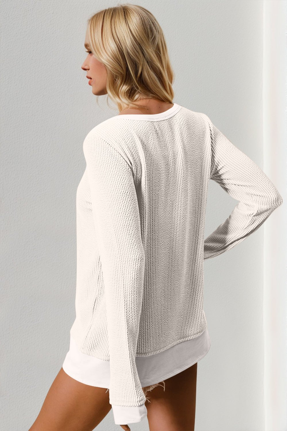 Double Take - Thumbhole Sleeve Rib Knit T-Shirt