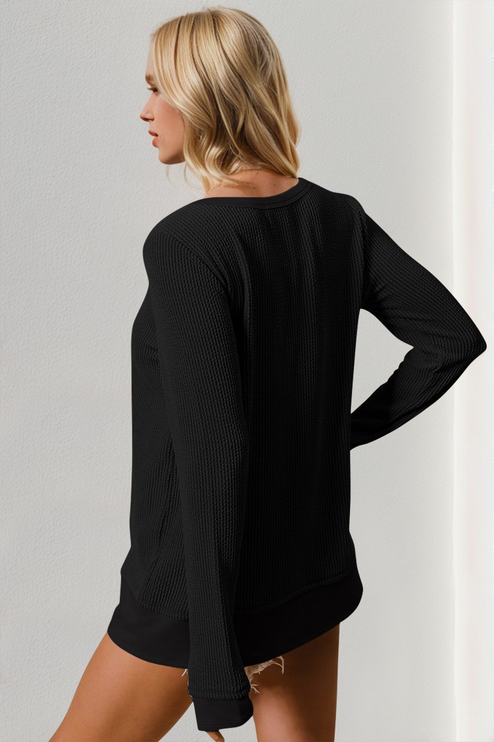 Double Take - Thumbhole Sleeve Rib Knit T-Shirt