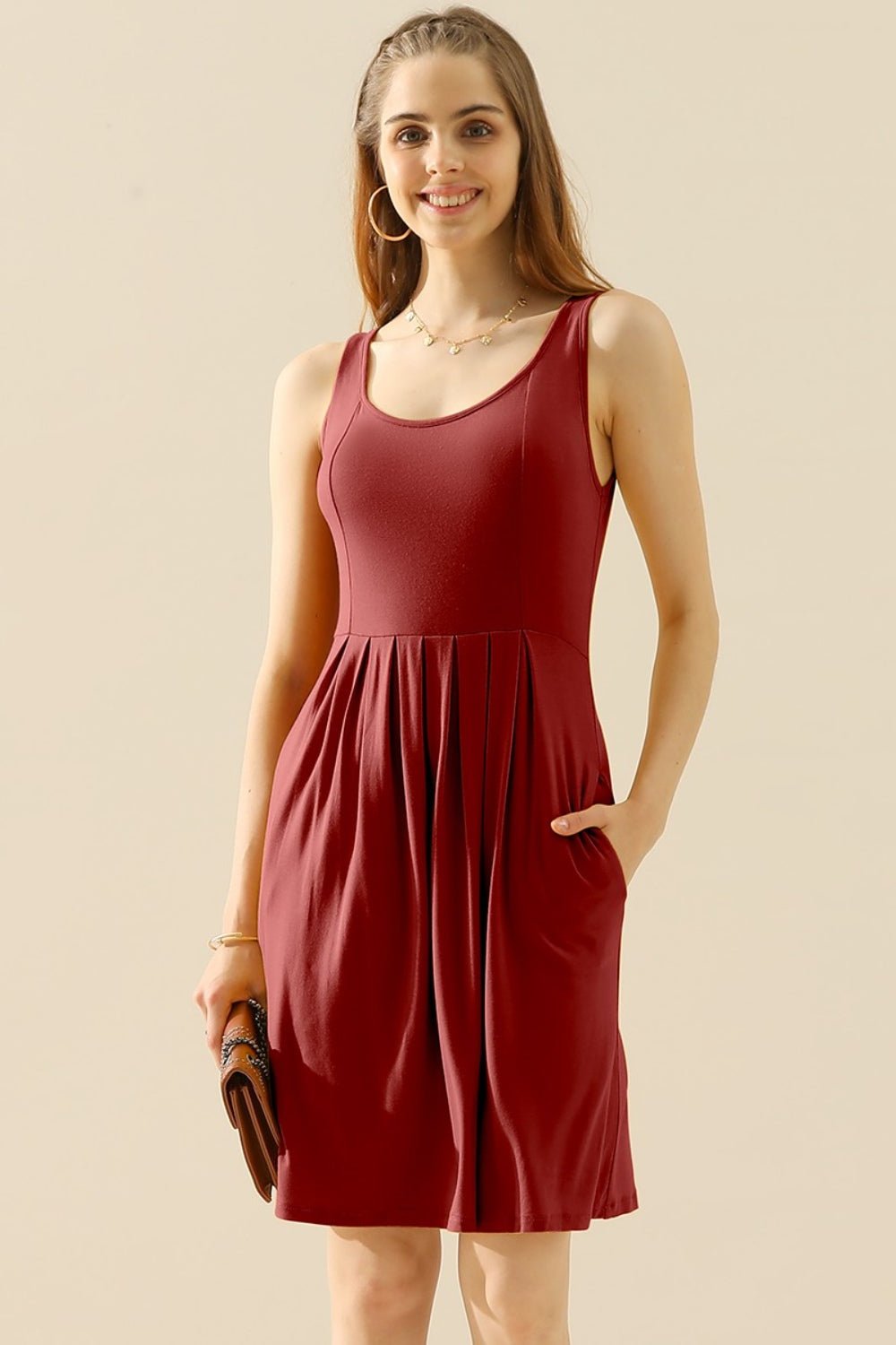 Doublju - Sleeveless Mini Dress with Pockets