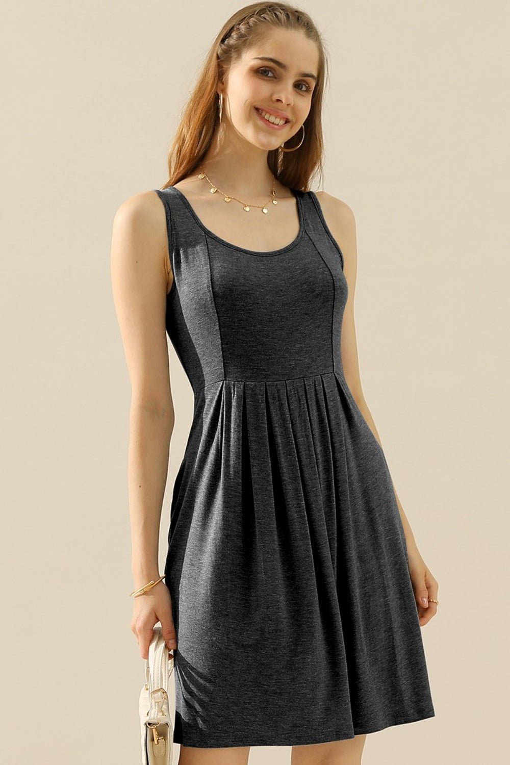 Doublju - Sleeveless Mini Dress with Pockets