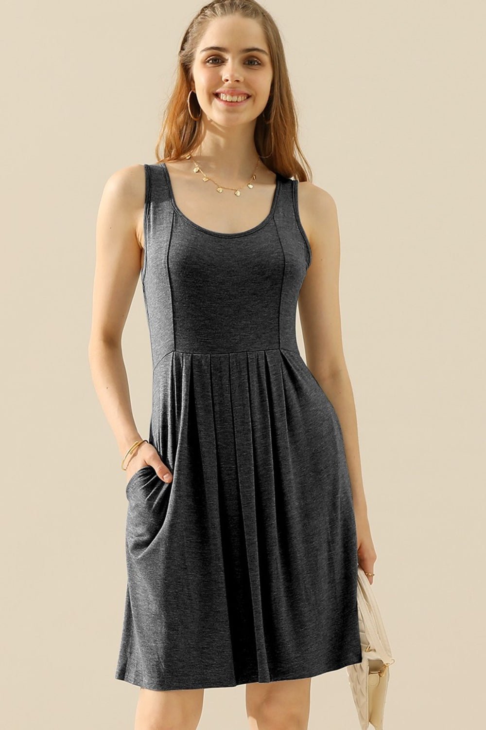 Doublju - Sleeveless Mini Dress with Pockets