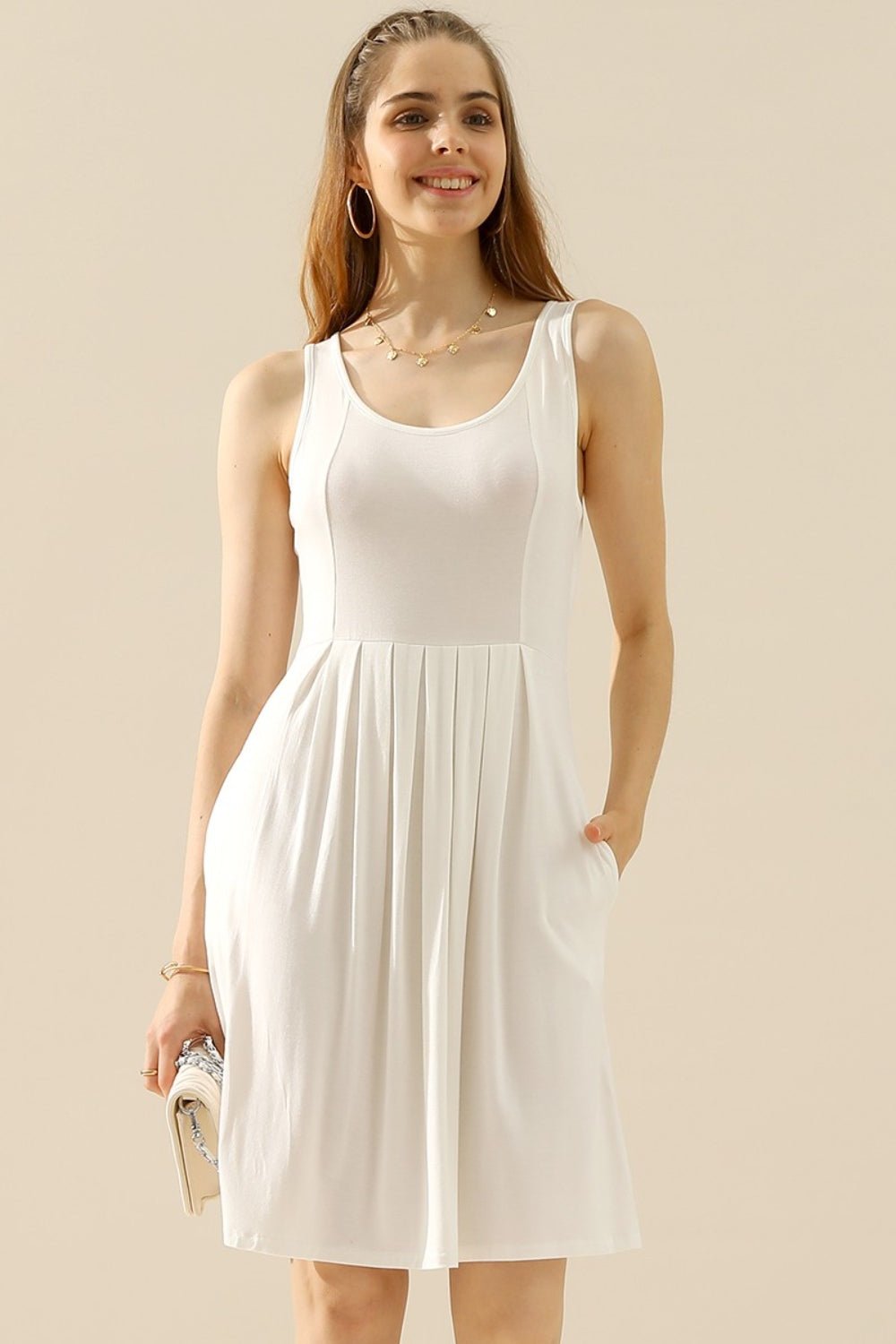 Doublju - Sleeveless Mini Dress with Pockets